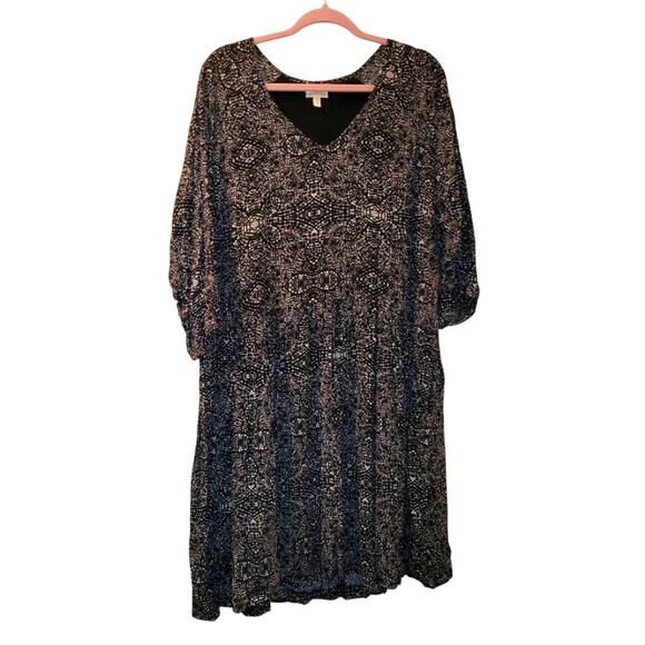 Garnet Hill Black/White Floral Button Front Drop Waist Boho Pocket Front Dress - Picture 1 of 8